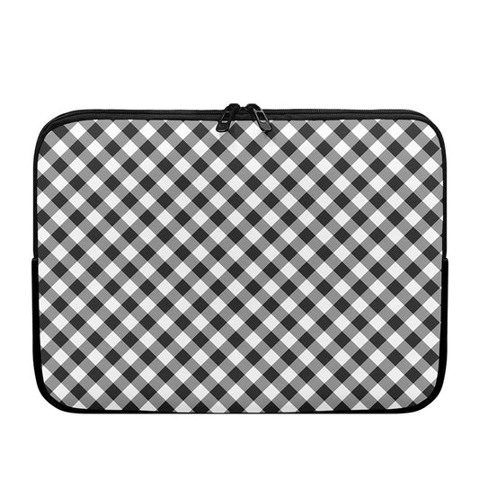 Shadow Grey And White Gingham Print Laptop Sleeve