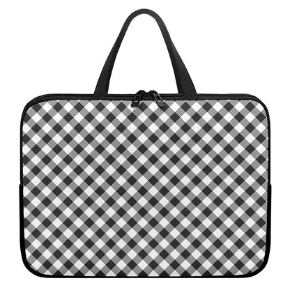 Shadow Grey And White Gingham Print Laptop Sleeve With Handle