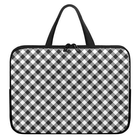 Shadow Grey And White Gingham Print Laptop Sleeve With Handle