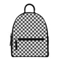 Shadow Grey And White Gingham Print Leather Backpack