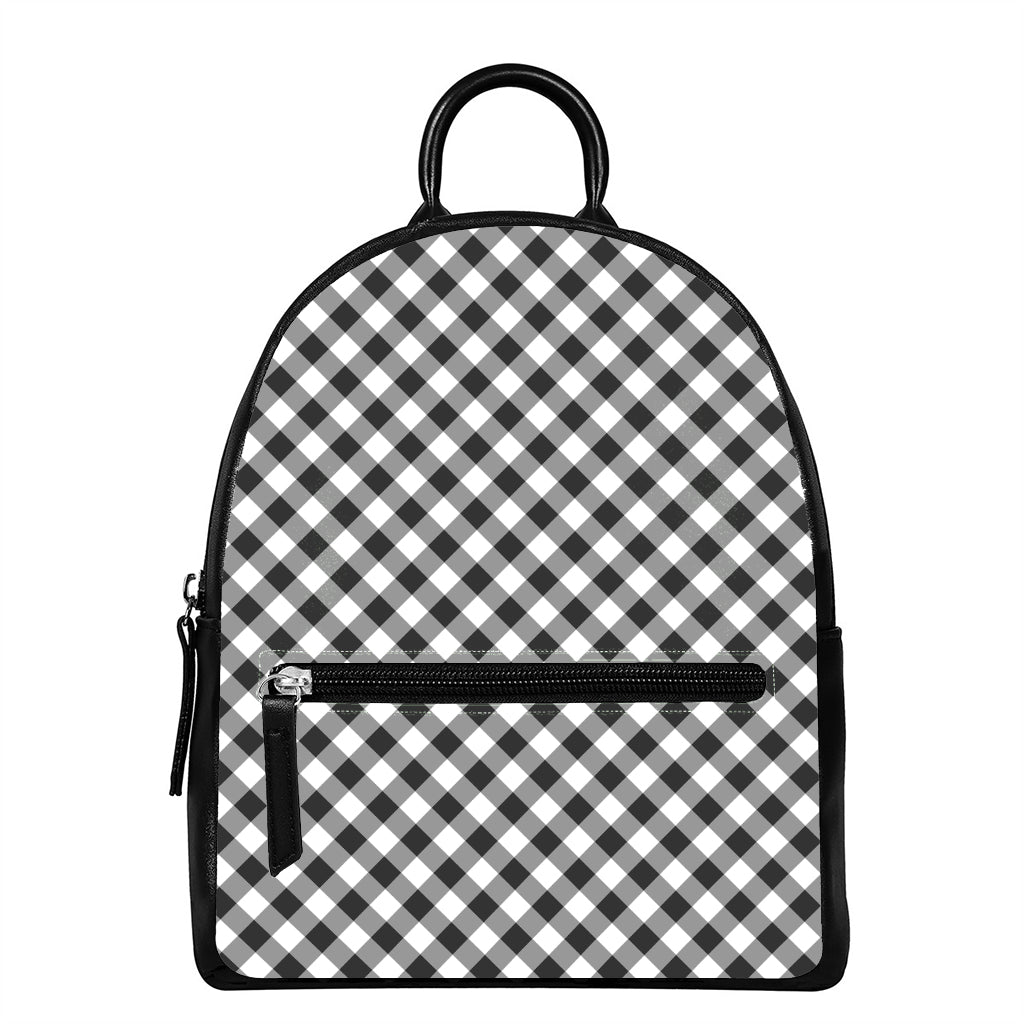 Shadow Grey And White Gingham Print Leather Backpack