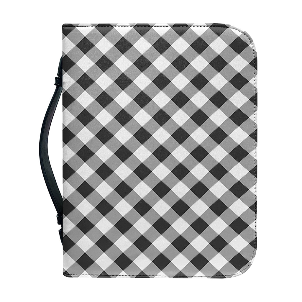 Shadow Grey And White Gingham Print Leather Bible Cover