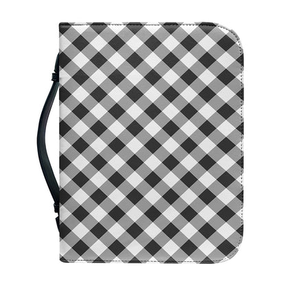Shadow Grey And White Gingham Print Leather Bible Cover