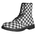 Shadow Grey And White Gingham Print Lace-Up Boots