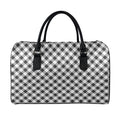 Shadow Grey And White Gingham Print Leather Duffel Bag