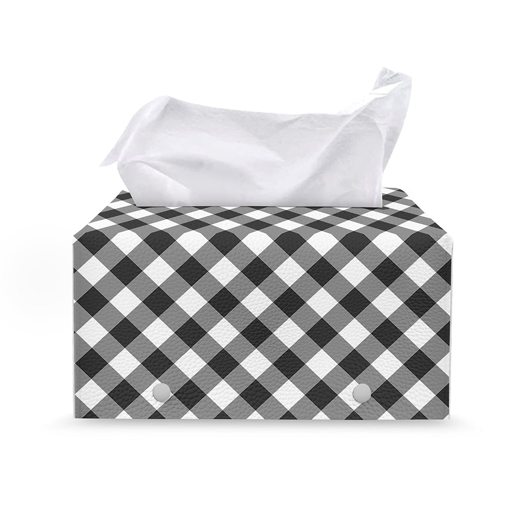 Shadow Grey And White Gingham Print Leather Tissue Box Cover