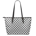 Shadow Grey And White Gingham Print Leather Tote Bag With Zipper