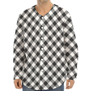 Shadow Grey And White Gingham Print Long Sleeve Baseball Jersey