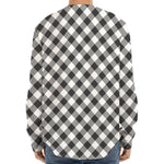 Shadow Grey And White Gingham Print Long Sleeve Baseball Jersey