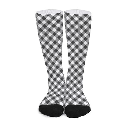 Shadow Grey And White Gingham Print Long Socks