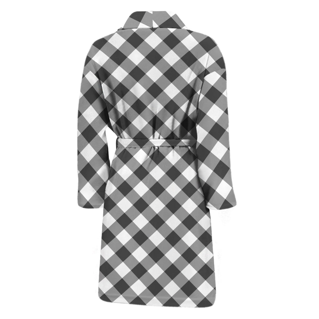 Shadow Grey And White Gingham Print Men's Bathrobe