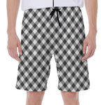 Shadow Grey And White Gingham Print Men's Beach Shorts