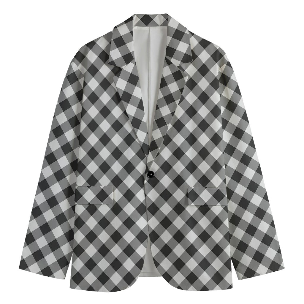 Shadow Grey And White Gingham Print Men's Blazer
