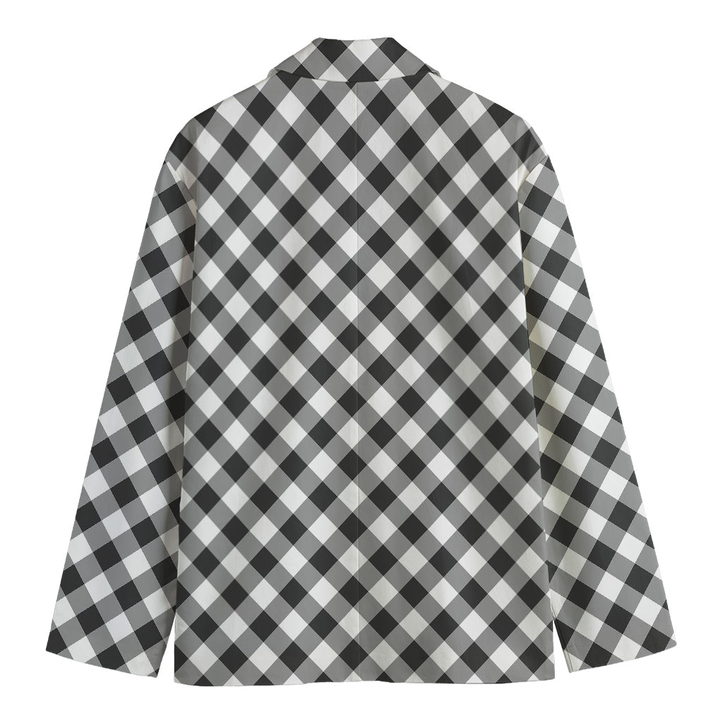 Shadow Grey And White Gingham Print Men's Blazer