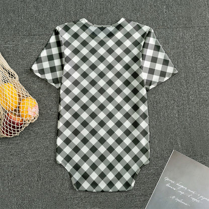 Shadow Grey And White Gingham Print Men's Bodysuit