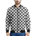 Shadow Grey And White Gingham Print Men's Bomber Jacket