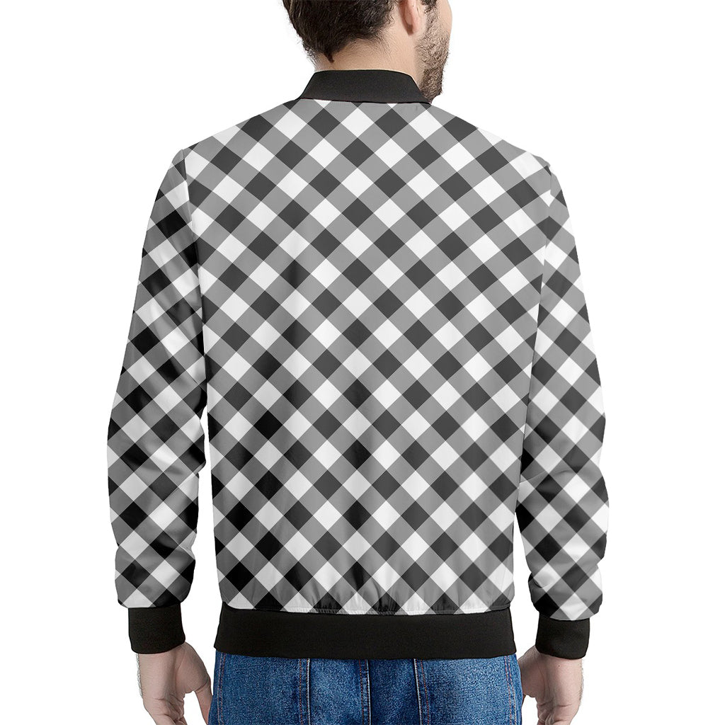 Shadow Grey And White Gingham Print Men's Bomber Jacket
