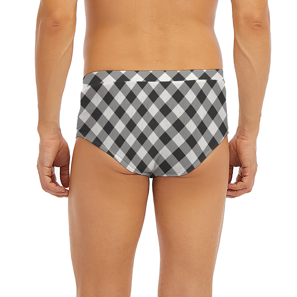 Shadow Grey And White Gingham Print Men's Briefs