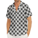Shadow Grey And White Gingham Print Men's Deep V-Neck Shirt