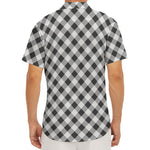 Shadow Grey And White Gingham Print Men's Deep V-Neck Shirt