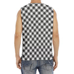 Shadow Grey And White Gingham Print Men's Fitness Tank Top