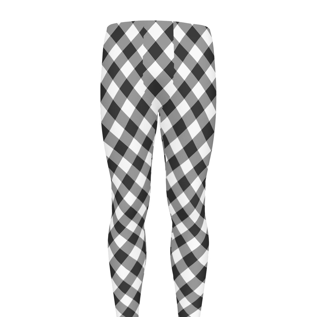 Shadow Grey And White Gingham Print Men's leggings