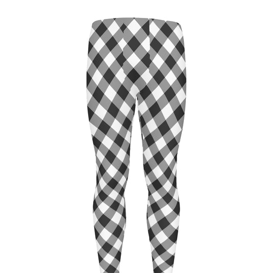 Shadow Grey And White Gingham Print Men's leggings