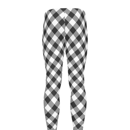 Shadow Grey And White Gingham Print Men's leggings