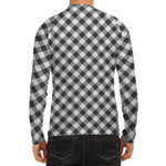 Shadow Grey And White Gingham Print Men's Long Sleeve Rash Guard
