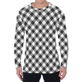 Shadow Grey And White Gingham Print Men's Long Sleeve T-Shirt