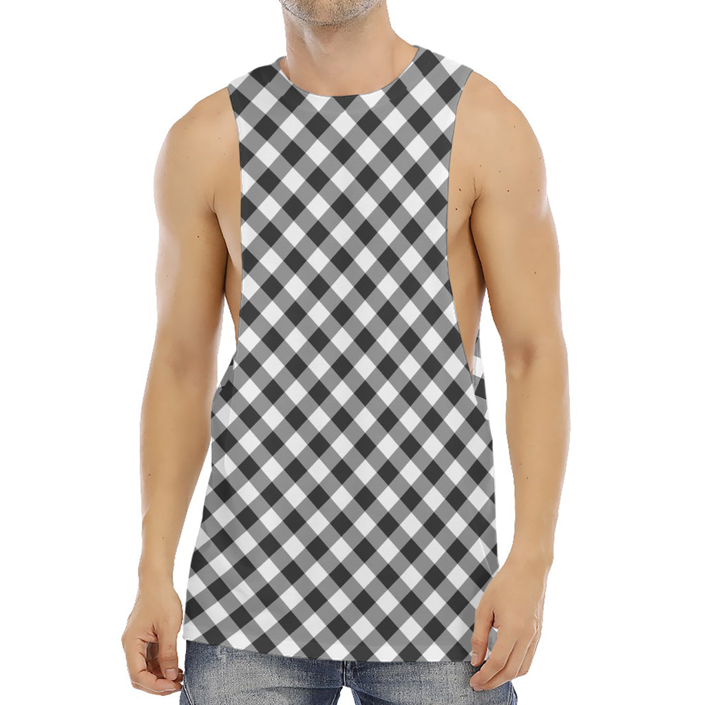Shadow Grey And White Gingham Print Men's Muscle Tank Top