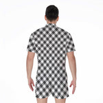 Shadow Grey And White Gingham Print Men's Rompers