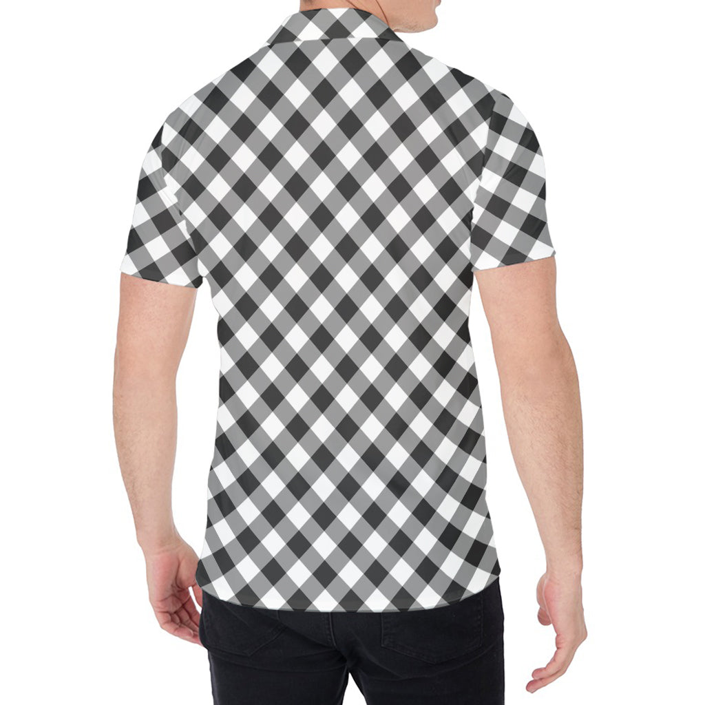 Shadow Grey And White Gingham Print Men's Shirt