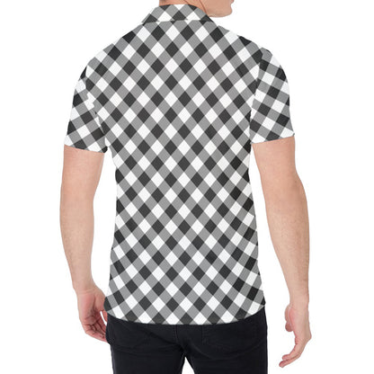 Shadow Grey And White Gingham Print Men's Shirt