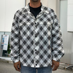 Shadow Grey And White Gingham Print Men's Shirt Jacket