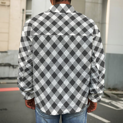 Shadow Grey And White Gingham Print Men's Shirt Jacket