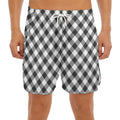Shadow Grey And White Gingham Print Men's Split Running Shorts