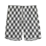 Shadow Grey And White Gingham Print Men's Sports Shorts