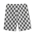 Shadow Grey And White Gingham Print Men's Sports Shorts