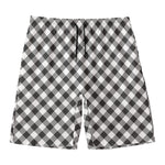 Shadow Grey And White Gingham Print Men's Swim Trunks