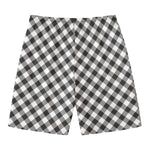 Shadow Grey And White Gingham Print Men's Swim Trunks
