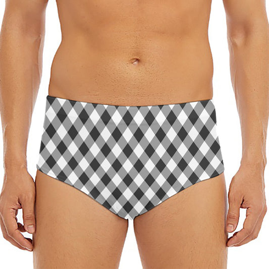 Shadow Grey And White Gingham Print Men's Triangle Swim Briefs