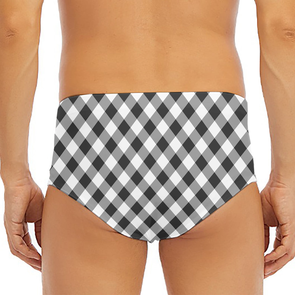 Shadow Grey And White Gingham Print Men's Triangle Swim Briefs
