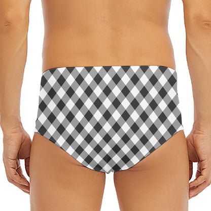 Shadow Grey And White Gingham Print Men's Triangle Swim Briefs