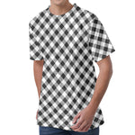 Shadow Grey And White Gingham Print Men's Velvet T-Shirt