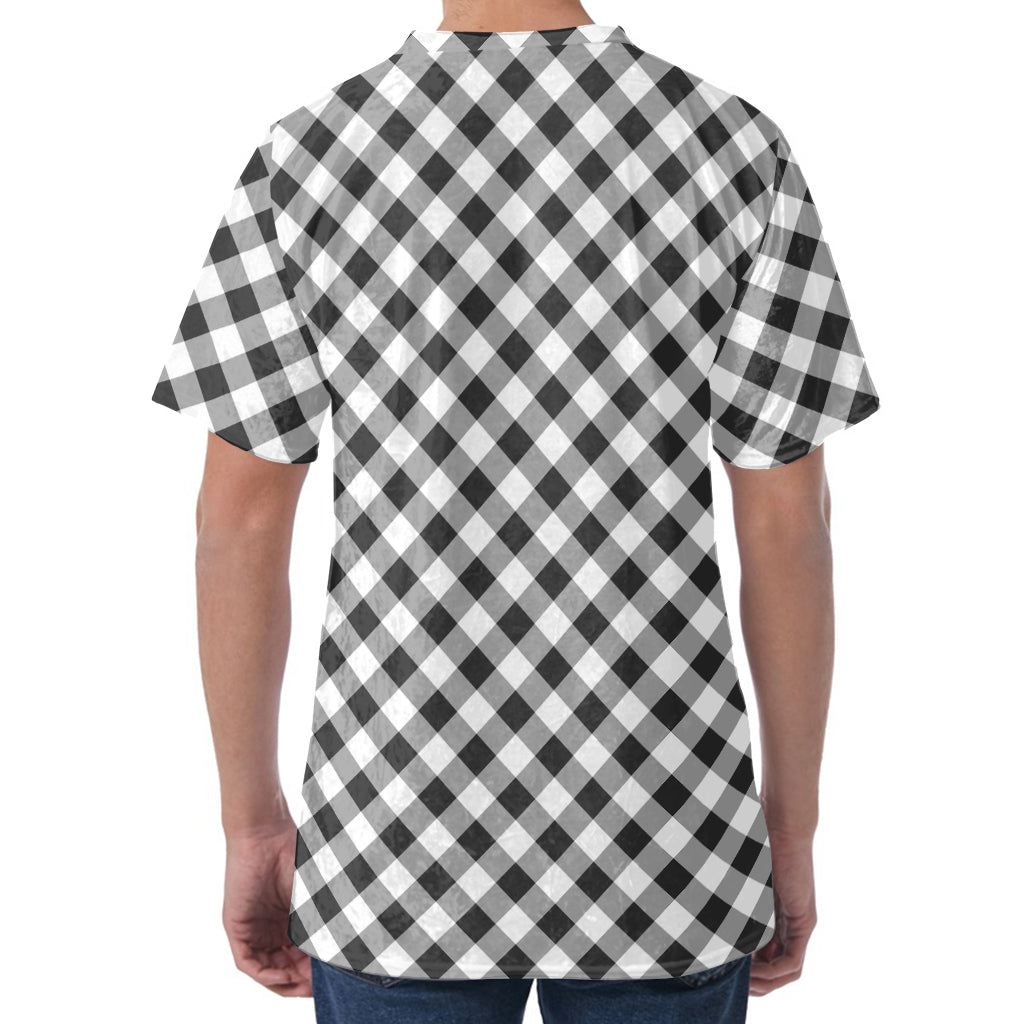 Shadow Grey And White Gingham Print Men's Velvet T-Shirt