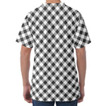 Shadow Grey And White Gingham Print Men's Velvet T-Shirt