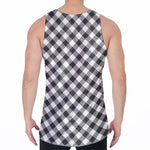 Shadow Grey And White Gingham Print Men's Velvet Tank Top