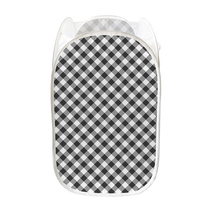 Shadow Grey And White Gingham Print Mesh Laundry Hamper
