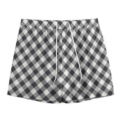 Shadow Grey And White Gingham Print Mesh Shorts